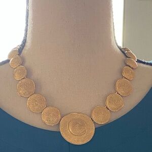 Vintage Gold Tone Straw Hat Chocker Necklace